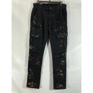 JORDAN CRAIG Men's Black Paint Ripped Cargo Jeans SZ 28X30